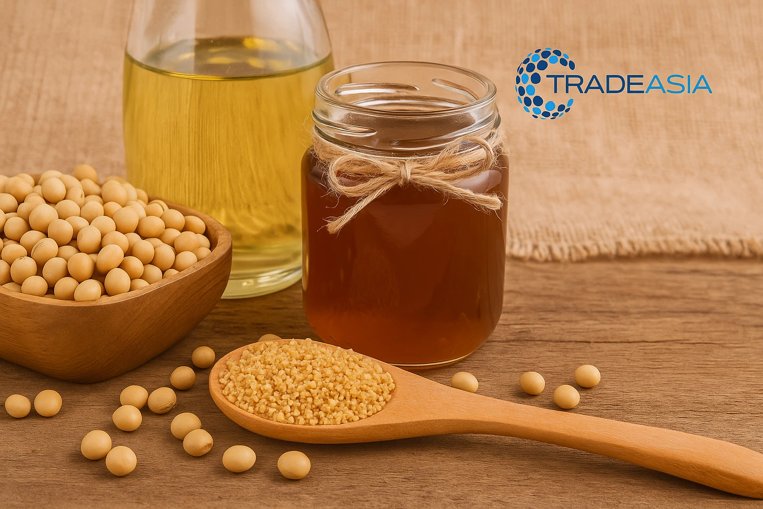 Bulk soya lecithin production in stainless tanks with Tradeasia branding