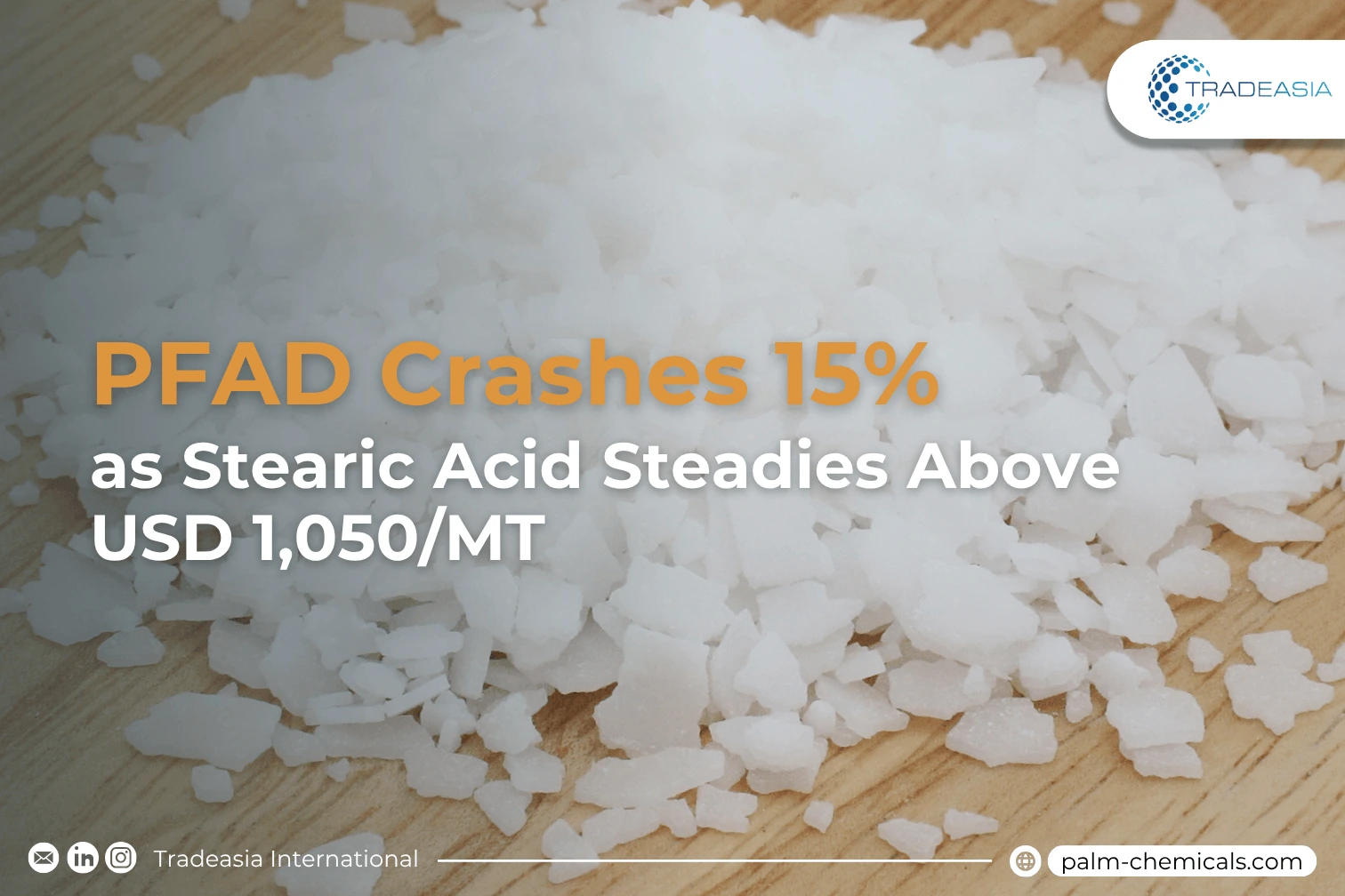 PFAD Crashes 15% as Stearic Acid Steadies Above USD 1,050/MT