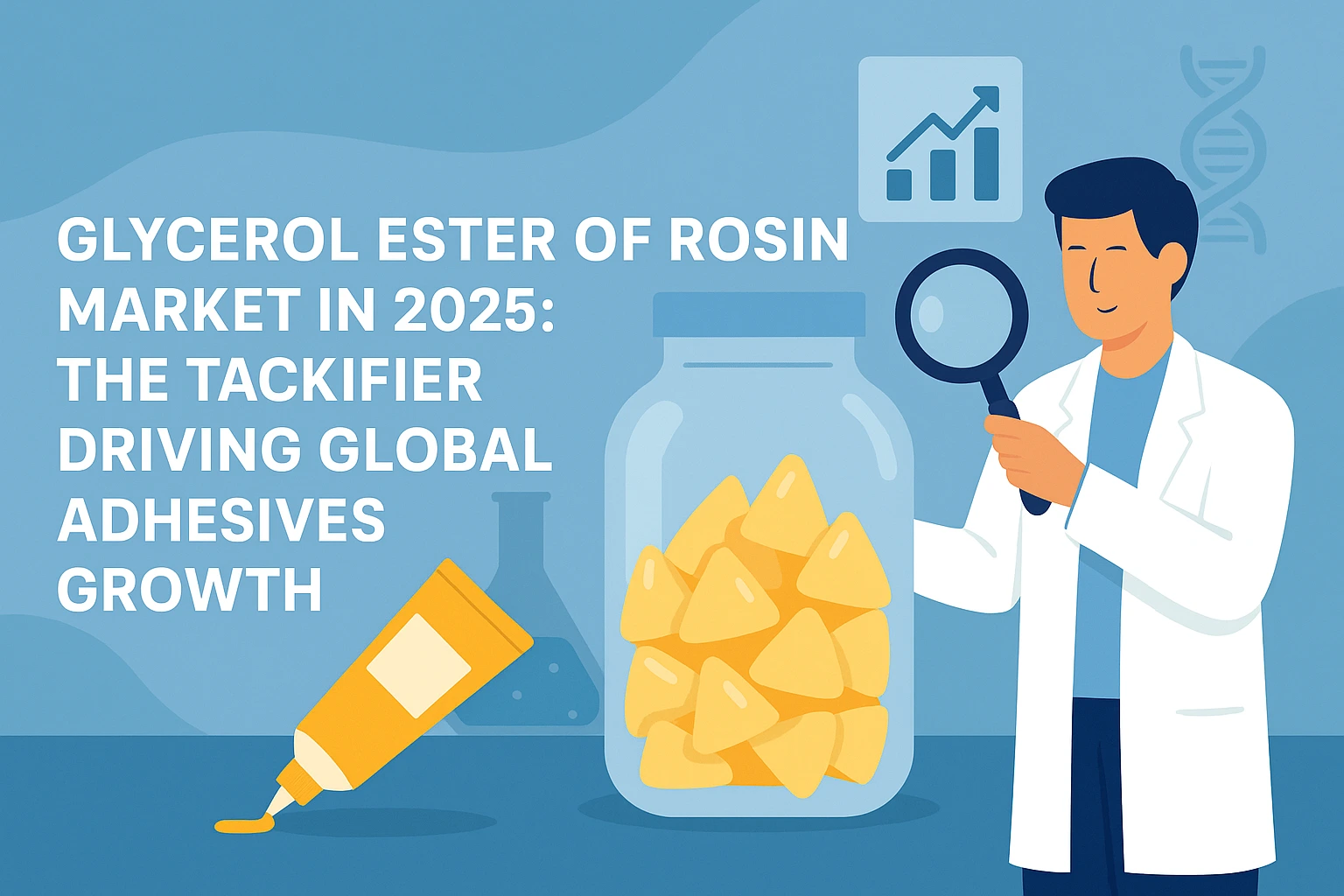 Glycerol ester of rosin market 2025 banner showing global adhesives industry growth and natural tackifier applications in packaging, coatings, and rubber
